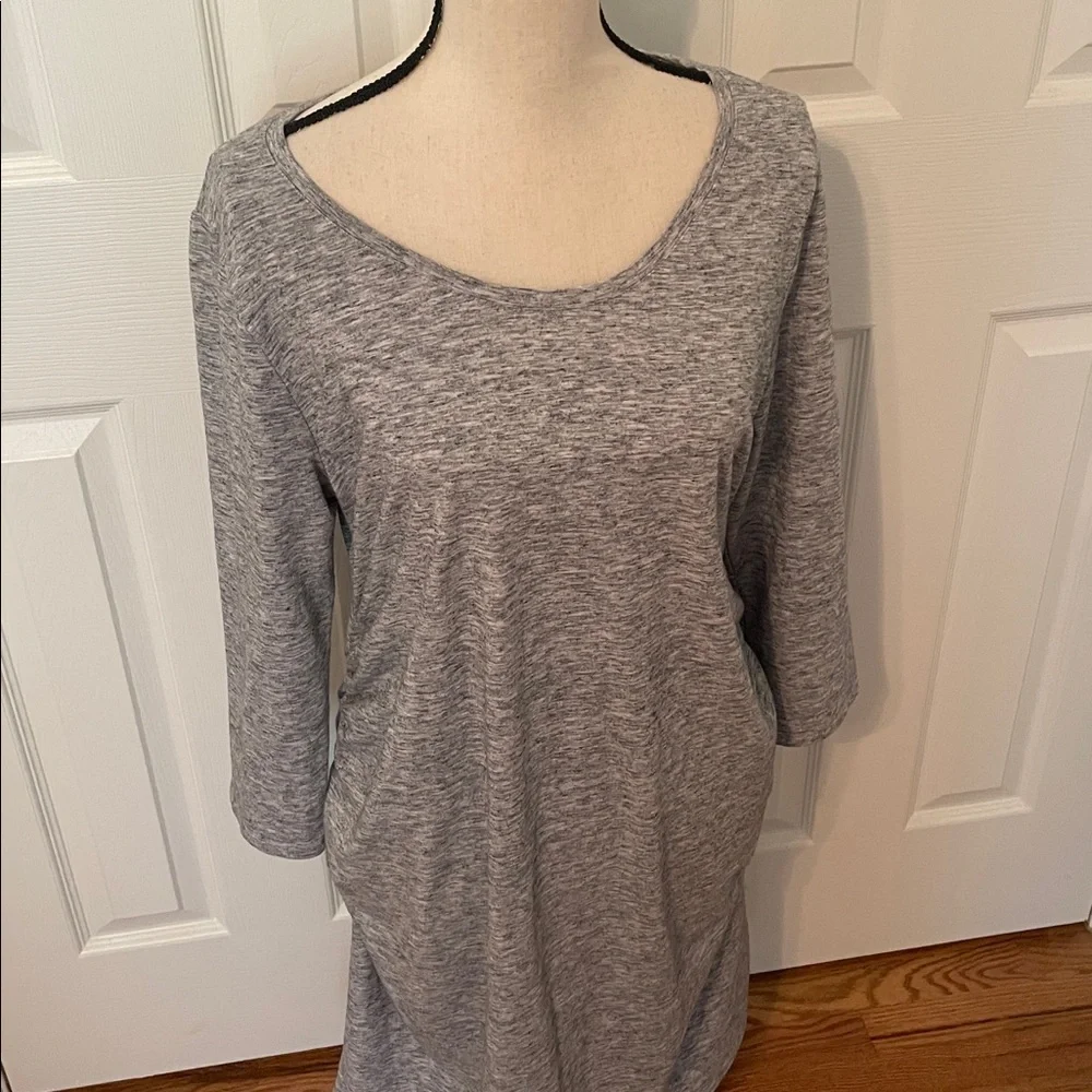 Liz Lange Maternity Gray Long Sleeve Dress Ruched Sides XL EUC Comfortable - Picture 2 of 7